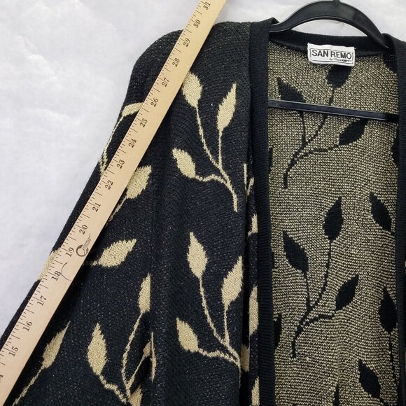 San Remo Laura Knits Open Front Cardigan Long Sleeve Black Gold Leaf Sparkle VTG - Picture 10 of 11